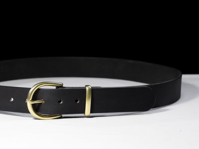 Leather Belt Arcus ~ Black Belt with Brass Buckle - Atlas Leathercraft - Handmade Australian Leather Goods
