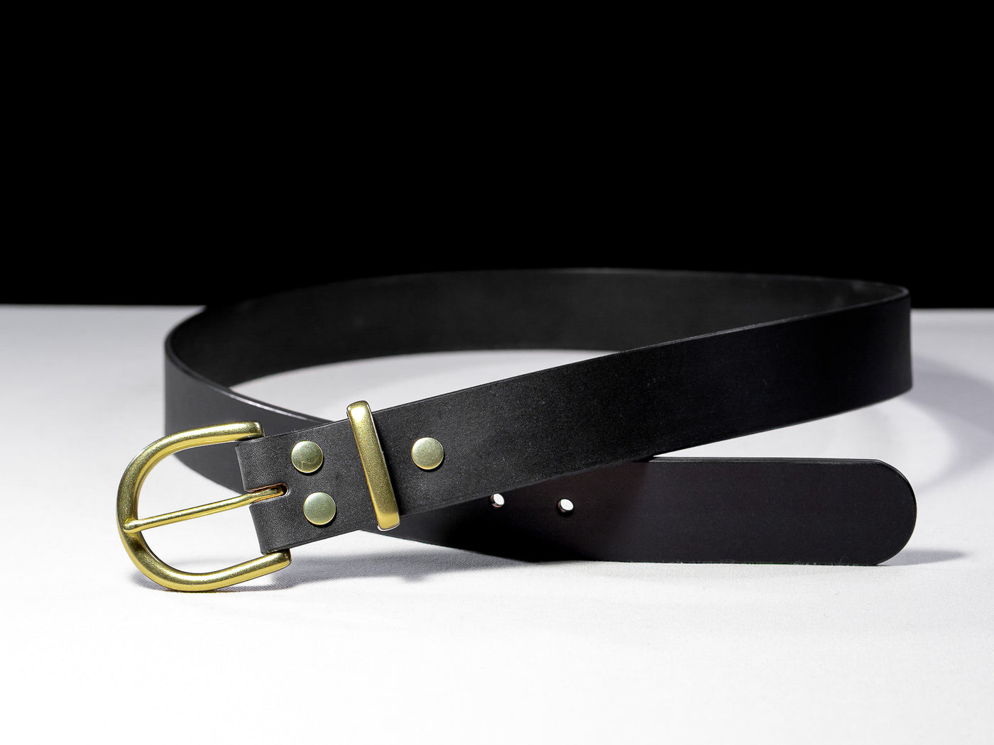 Leather Belt Arcus ~ Black Belt with Brass Buckle - Atlas Leathercraft - Handmade Australian Leather Goods