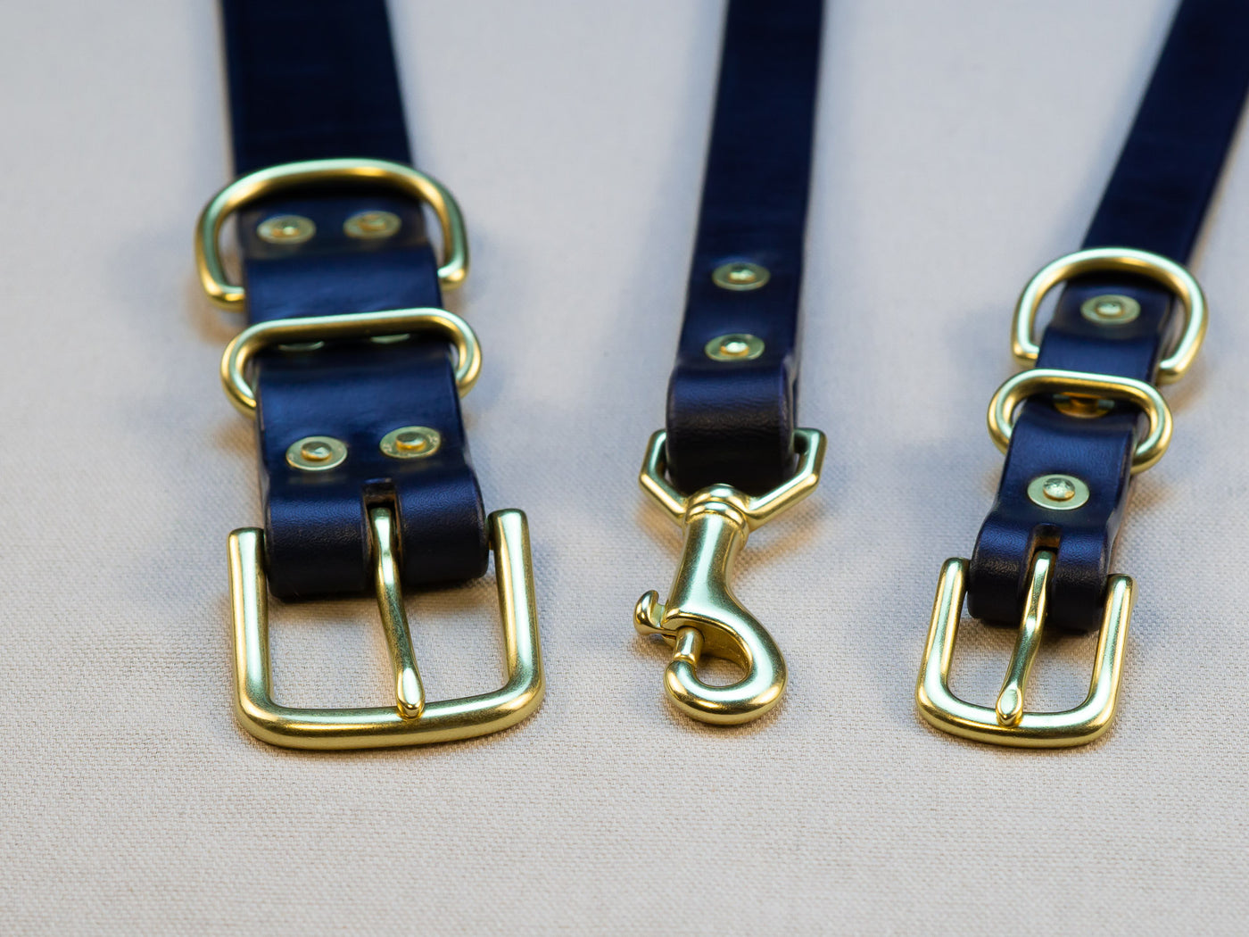 Leather Belt Dog Collar & Lead Combo - Navy Blue English Bridle Leather - Atlas Leathercraft - Handmade Australian Leather Goods