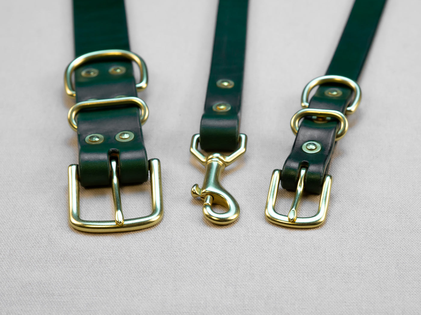 Leather Belt Dog Collar & Lead Combo - Zucchini Green English Bridle Leather - Atlas Leathercraft - Handmade Australian Leather Goods