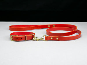 Leather Belt Dog Collar & Lead Combo - Chili Pepper Red English Bridle Leather - Atlas Leathercraft - Handmade Australian Leather Goods