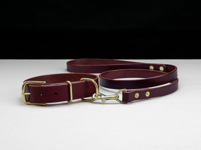 Leather Belt Dog Collar & Lead Combo - Burgundy English Bridle Leather - Atlas Leathercraft - Handmade Australian Leather Goods