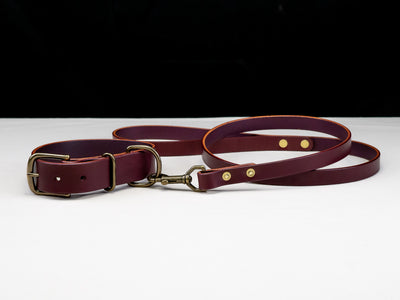 Leather Belt Dog Collar & Lead Combo - Eggplant Purple English Bridle Leather - Atlas Leathercraft - Handmade Australian Leather Goods