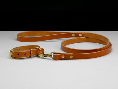 Leather Belt Dog Collar & Lead Combo - Tan Brown English Bridle Leather - Atlas Leathercraft - Handmade Australian Leather Goods