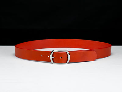 Leather Belt Symmetria ~ Red Belt with Centre-bar Buckle - Atlas Leathercraft - Handmade Australian Leather Goods