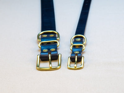 Leather Belt Dog Collar - Navy Blue English Bridle Leather - Atlas Leathercraft - Handmade Australian Leather Goods