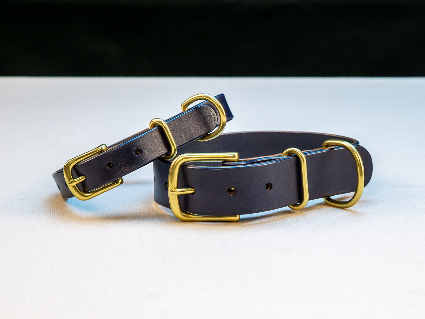 Leather Belt Dog Collar - Navy Blue English Bridle Leather - Atlas Leathercraft - Handmade Australian Leather Goods