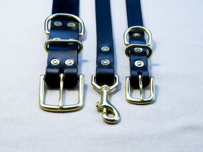 Leather Belt Dog Collar & Lead Combo - Black English Bridle Leather - Atlas Leathercraft - Handmade Australian Leather Goods
