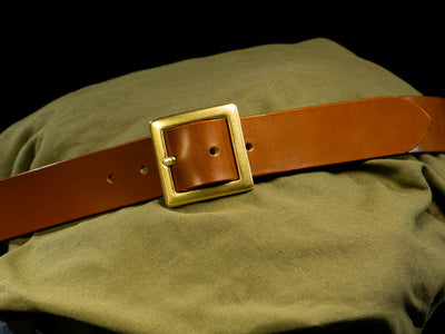Leather Belt Opus ~ Conker Brown Sedgwick Belt with Garrison Centre-bar Buckle - Atlas Leathercraft - Handmade Australian Leather Goods