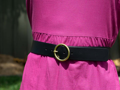 Leather Belt Orbis ~ Black Belt with Brass Buckle - Atlas Leathercraft - Handmade Australian Leather Goods