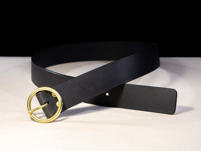 Leather Belt Orbis ~ Black Belt with Brass Buckle - Atlas Leathercraft - Handmade Australian Leather Goods