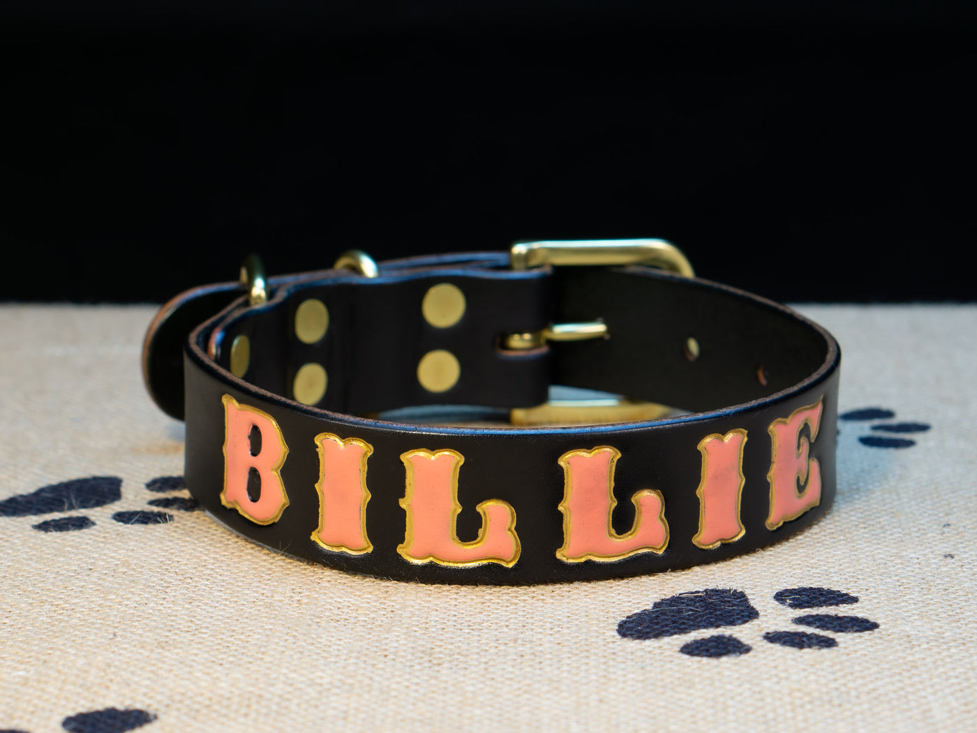 Leather Belt Personalised Dog Collar & Lead - Natural Brass Hardware - Atlas Leathercraft - Handmade Australian Leather Goods